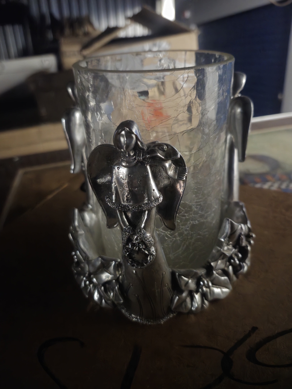 Silver Angel Glass Candle Holder - Decorative Home Art